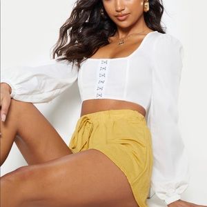 White Puff Sleeve Corset Detail Crop Top